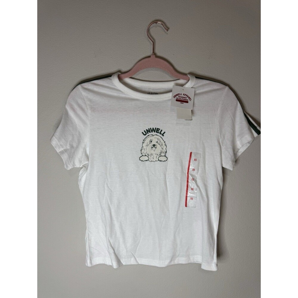 Unwell Women's White Graphic Dog Logo Crew Neck Short Sleeve T-Shirt XS